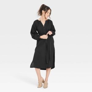 NWT Universal Thread Women’s Balloon Long Sleeve Tie Front Shirt-dress Ebony